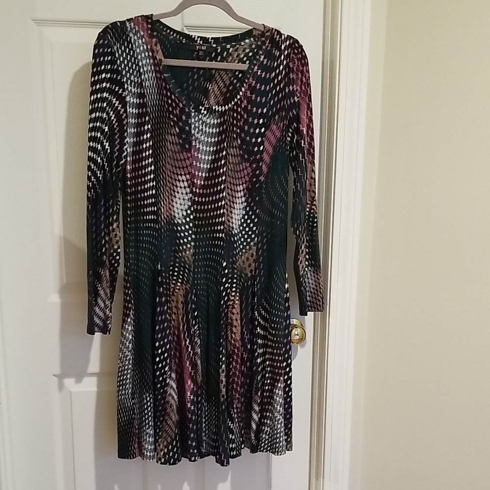 Black and Pink Fit and Flare Long Sleeve Dress